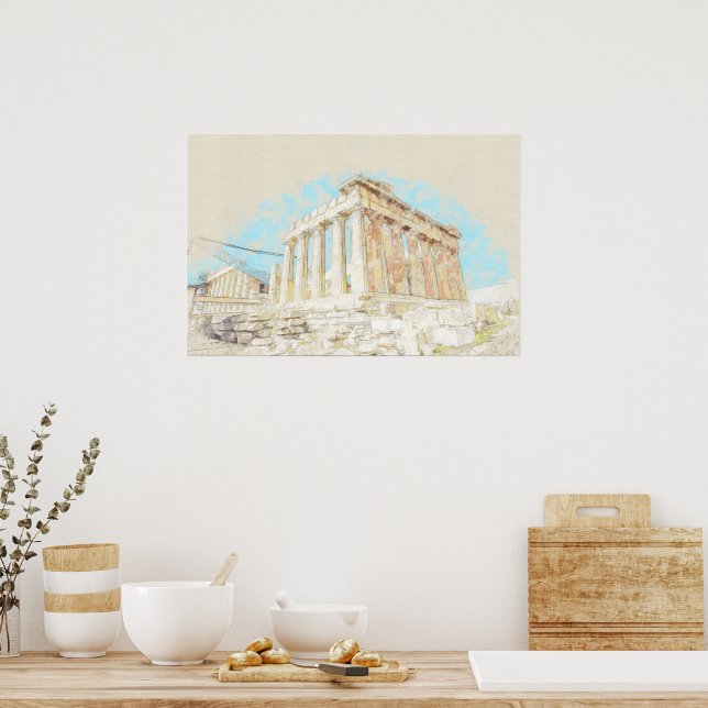 Sketch av Akropolis Backe i Aten, Grekland Poster (Kök)