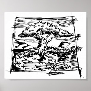 Sketch bläck Träd. Poster
