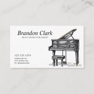 Sketch Black & White Piano med Bench Visitkort