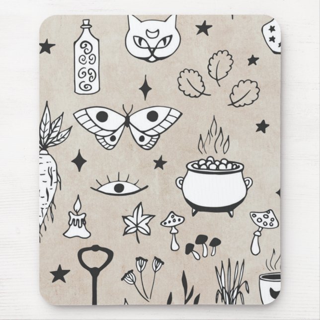 Sketch butterfly cat flaska lövs stjärna i nöd musmatta (Framsidan)