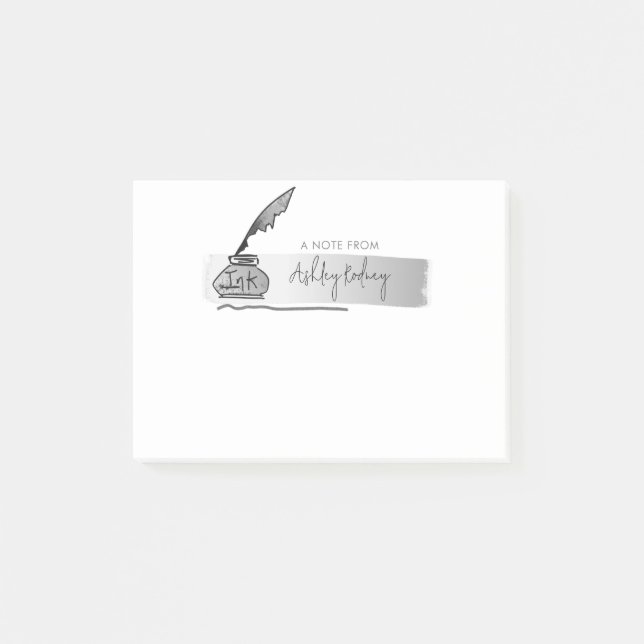 Sketch Faux Silver Quill Pen Script Post-it Block (Framsida)
