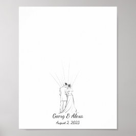Sketch Fingerprint Guestbook för Bröllop Par Poster