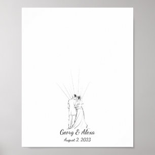 Sketch Fingerprint Guestbook för Bröllop Par Poster
