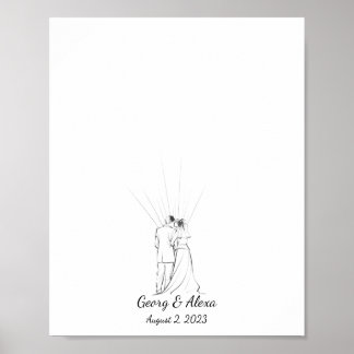 Sketch Fingerprint Guestbook för Bröllop Par Poster