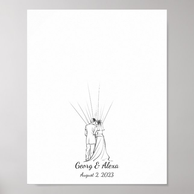 Sketch Fingerprint Guestbook för Bröllop Par Poster (Framsidan)