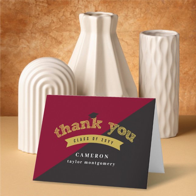 Sketch-foto för delad Färg Modern Guld Sketch Stud Tack Kort (Split Colors Gold Sketch Classic Modern Graduation Photo Thank You Card @ zazzle.com/color_therapy)