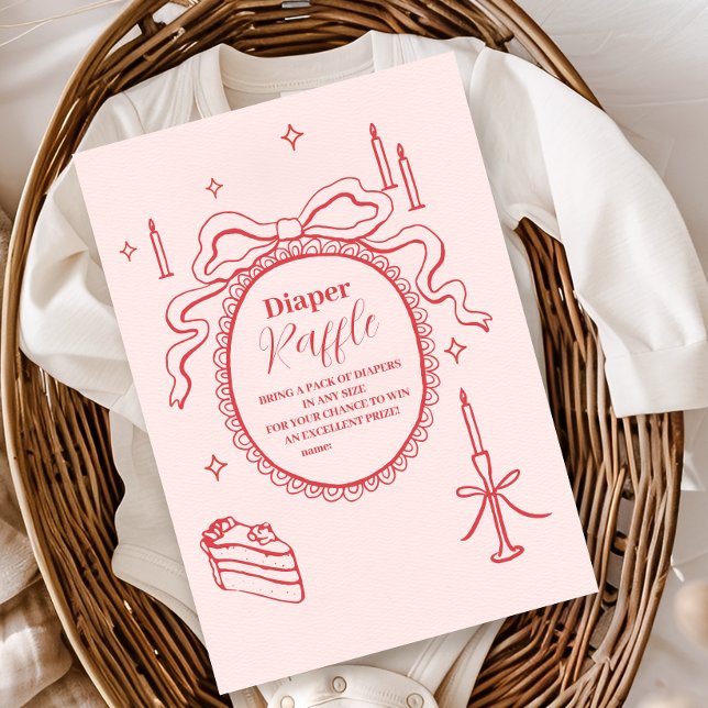 Sketch Hand plockade Bow Baby Shower Diapper Raffl Tilläggskort (Skapare uppladdad)