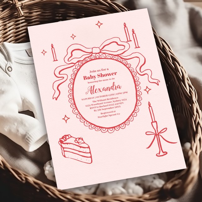 Sketch Hand plockade Bow Baby Shower Inbjudningar (Skapare uppladdad)