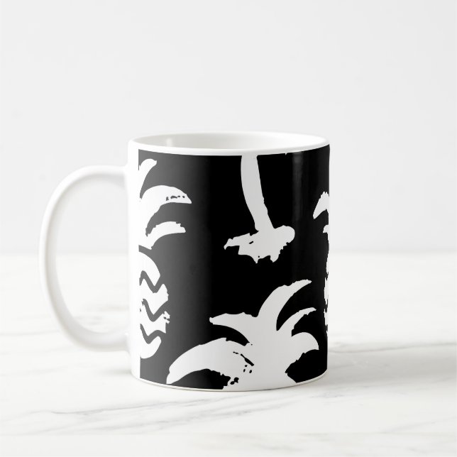 Sketch handflatan träd, ananas, monokrom mönster. kaffemugg (Vänster)