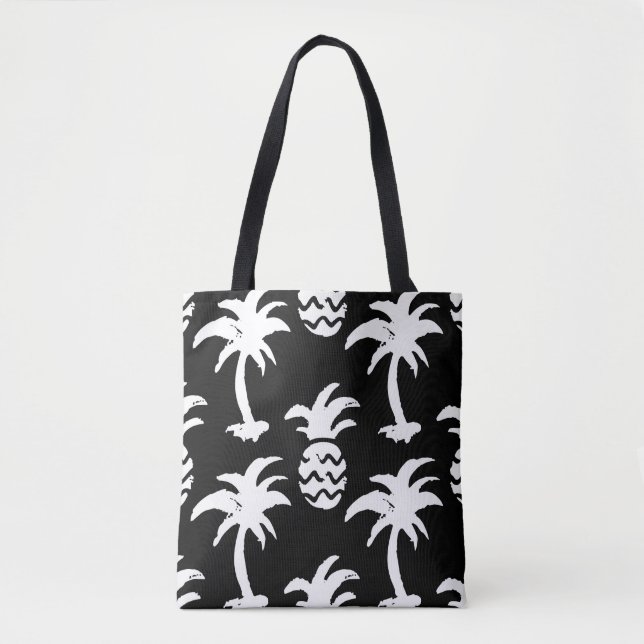 Sketch handflatan träd, ananas, monokrom mönster. tygkasse (Framsida)