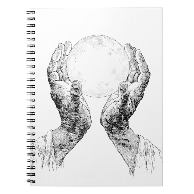 Sketch helig Black White Måne Händer Anteckningsbok (Framsidan)