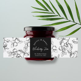 Sketch Homemade Blueberry Sylt-omslutningsetikett Vattenflaskor Etikett