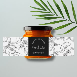 Sketch Homemade Peach Sylt-omslutningsetikett Vattenflaskor Etikett