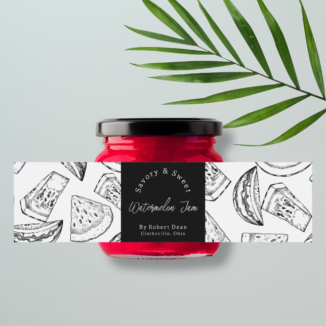 Sketch Homemade Watermelon Sylt-omslutningsetikett Vattenflaskor Etikett (Skapare uppladdad)