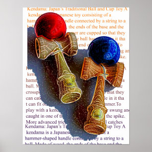 Sketch Kendama, Red och Blue Färg Bläck Poster