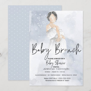 Sketch Mamma Baby Brunch Blue Baby Shower Inbjudningar