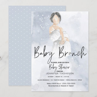 Sketch Mamma Baby Brunch Blue Baby Shower Inbjudningar