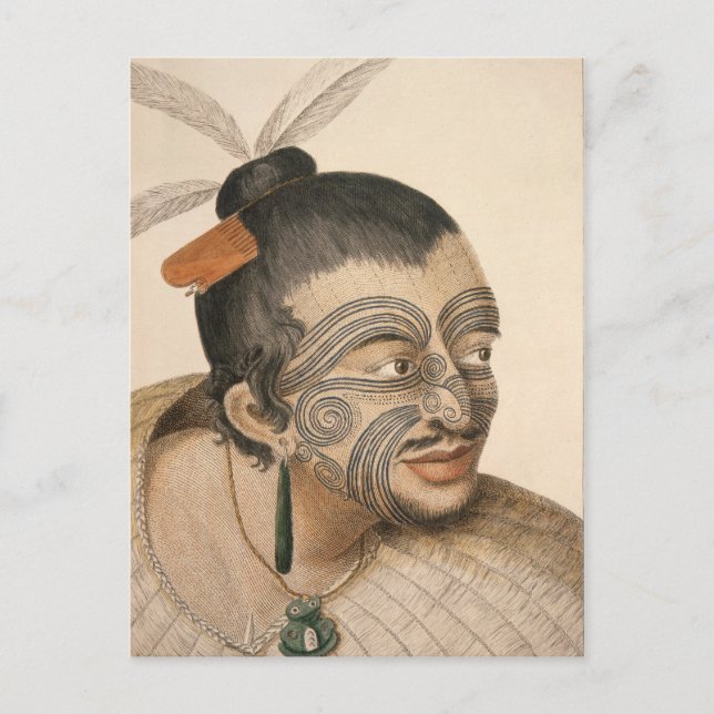 Sketch of a Maori Man, 1769 Vykort (Framsida)