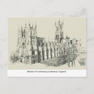 Sketch of Canterbury Cathedral, England Vykort