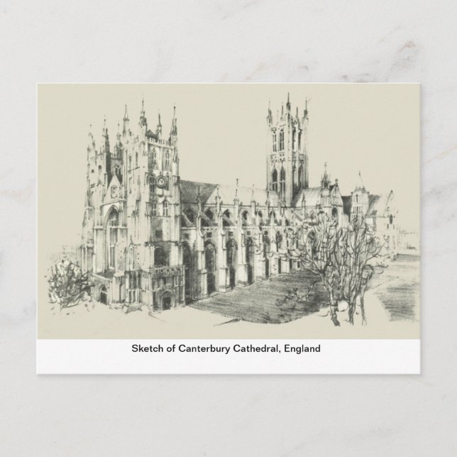 Sketch of Canterbury Cathedral, England Vykort (Framsida)