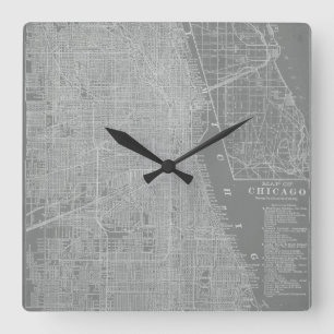 Sketch of Chicago City Karta Fyrkantig Klocka