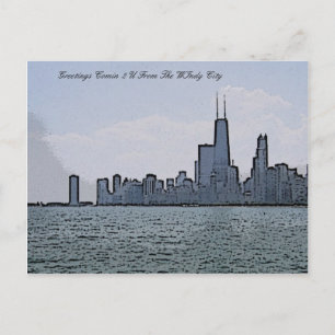 Sketch of Gorgous Chicago Skyline Vykort