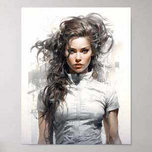 Sketch Porträtt av en vacker ung kvinna Poster