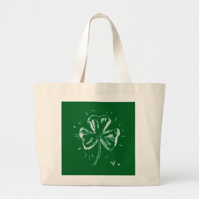 Sketch Shamrock – Handritad irländsk klöverdesign Jumbo Tygkasse (Framsidan)