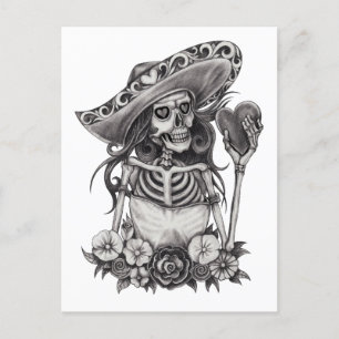 Sketch Skeleton Kärlek Heart Vykort
