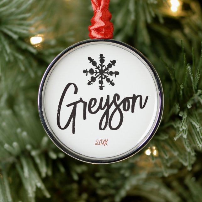 Sketch Snowflake Anpassat namn jul Julgransprydnad Metall (Träd)