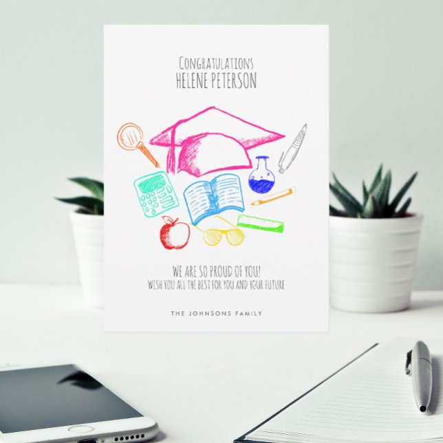 Sketch Teckning Toga Hat Studenten Grattis Kort (Skapare uppladdad)