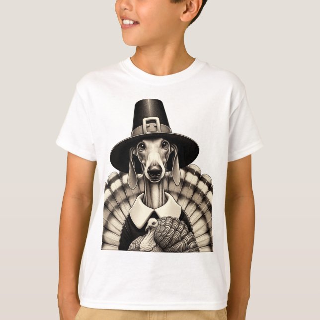 Sketch Thanksgiving greyhound firande T Shirt (Framsida)