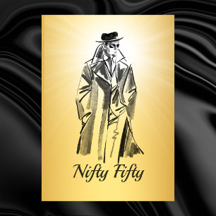 Sketch Vintage Manar Guld Black Funny 50 Inbjudningar