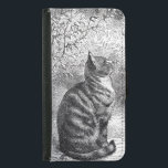 Sketch vintage Tabby katt Bläck Plånboksfodral För Samsung Galaxy S5<br><div class="desc">En söt svart och vit vintage teckning i tabby katt sitta söt och stolt över vissa träd och gräs. Ritad i en skiss stil i bläck.</div>