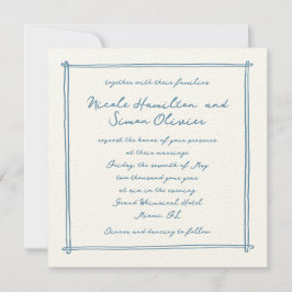 Sketchad ram Blue Whimsical Hand plockade Bröllop Inbjudningar