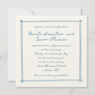 Sketchad ram Blue Whimsical Hand plockade Bröllop Inbjudningar