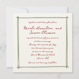 Sketchad ram Grönt Whimsical Hand plockade Bröllop Inbjudningar