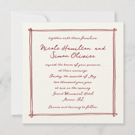 Sketchad ram röd viskisk Hand plockade Bröllop Inbjudningar