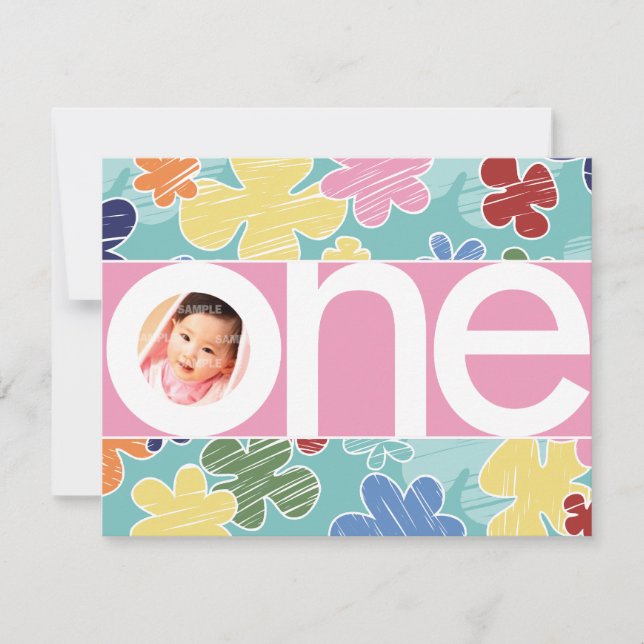 Sketchblommor första Rosan på födelsedagen Inbjudningar (Framsida)