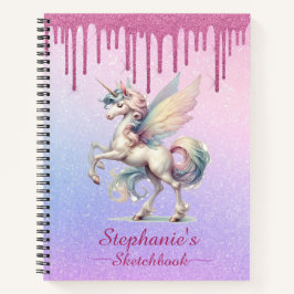 Sketchbook Fairy Unicorn Dripping Rosa Glitter