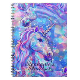 Sketchbook Unicorn Rosa Blue Iridescent Namn Anteckningsbok