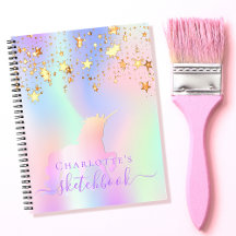 Sketchbook unicorn rosa guld stjärnorna iridescent