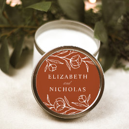 Sketched Blommigt Terracotta Bröllop Runt Klistermärke