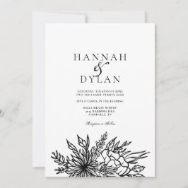 Sketched Botanical Bouquet Bröllop QR-kod Inbjudningar