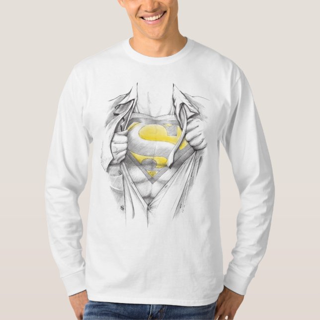 Sketched Chest Superman Logotyp T-shirt (Framsida)
