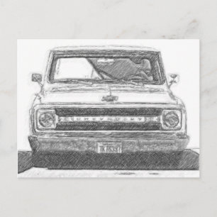 Sketched Chevy Lastbil Vykort