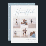 Sketched Cursive 6 Photo Collage Hanukkah Julkort<br><div class="desc">glädje med dessa moderna Hanukkah-helgdagskort som innehåller 6 av dina favoritfoton i en rutnätslayout. "Lycklig Hanukkah" visas överst i klassisk serif och avslappnad handskisserade kursiva skript. Anpassa med din familj namn och året i nedre högerna.</div>