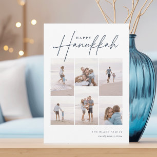 Sketched Cursive 6 Photo Collage Hanukkah Julkort