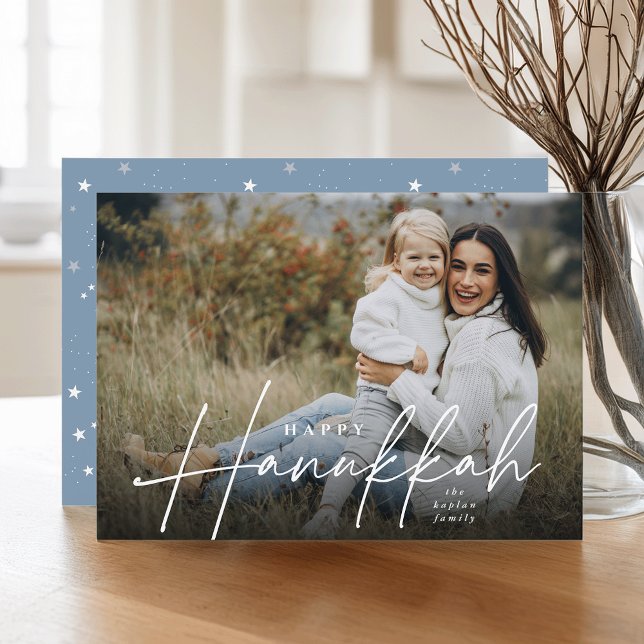 Sketched Cursive Fullt Photo Hanukkah Julkort (Skapare uppladdad)