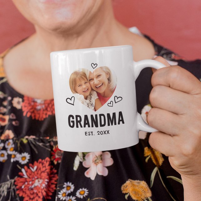 Sketched Grandma Heart Photo Kaffemugg (Skapare uppladdad)